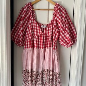 ASOS Red and Pink Gingham Babydoll Dress